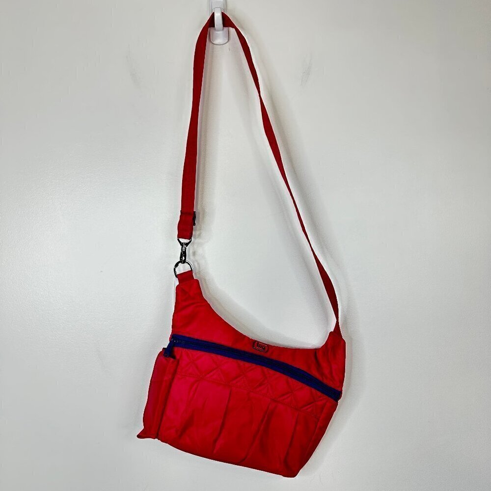 LUG  Swing Crossbody Bag Purse  Quilted Nylon  Lightweight  Dark Pink 12" x 9"